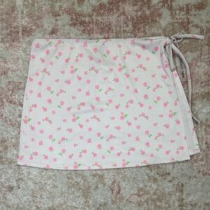 NWT Forever 21 Swim Cover Up Sarong Mini Skirt Sz M – Pink/White Floral Print